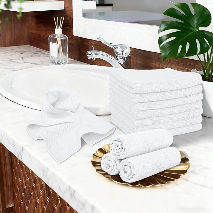Orighty Washcloths, 5 Pack Microfiber Face Towels, Highly Absorbent and Soft Feel Wash Cloths & Hand Towels for Bathroom, Hotel, Spa, and Gym, 11.5x11.5 Inch, White