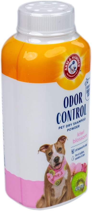 Arm & Hammer for Pets Odor Control Dry Shampoo Powder for Dogs and Puppies Waterless Dog Deodorizer Baking Soda Paraben Sulfate Dye Free Kiwi Blossom Scent 4.2 OZ at Home Travel Routine