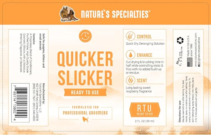 Nature's Specialties Quicker Slicker Ready to Use Detangling and Conditioning Spray, Natural Choice for Professional Groomers, Helps Restore Moisture, Made in USA, 16 oz