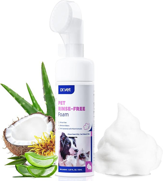 Paw Cleaner for Dogs & Cats, No-Rinse Foaming Pet Foot Washer for Dirty, Muddy Paws, Gentle, Fragrance-Free, pH Balanced Foaming Cleanser with Silicone Bristle Brush, 5 fl oz