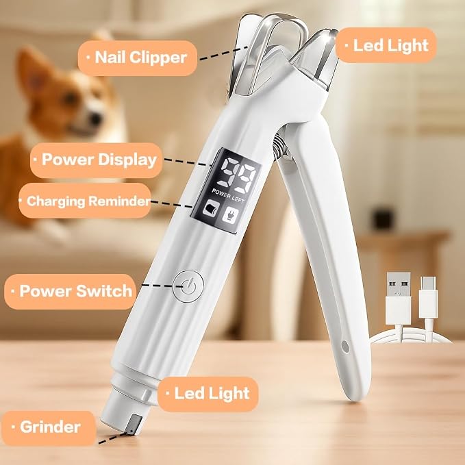 TMoMT Quiet Dog Nail Grinder with LED Light, 2-in-1 Electric Pet Nail Clipper and Trimmer File, Low Noise Painless Paws Grooming Tool for Small to Medium Dogs and Cats | Super silent, low vibration trimmer for kittens & indoor cats. Professional gentle...