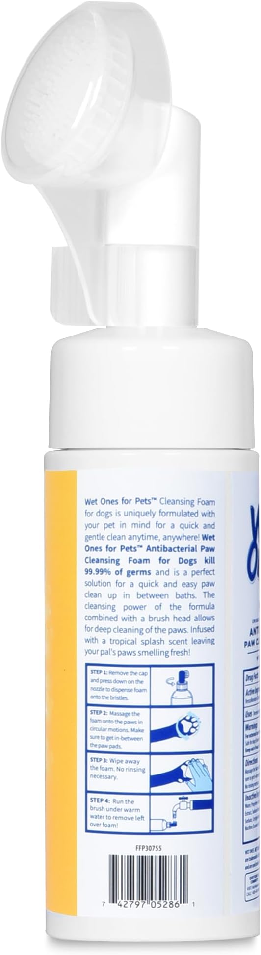 Wet Ones for Pets Antibacterial Dog Paw Cleaner with Built-In Brush, Foaming No-Rinse Formula for Cleaning Dirty Paws After Walks, Gentle Everyday Paw Wash for Dogs, 5 Oz - 2 Pack