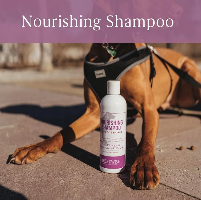 Breedwise Dog and Cat Shampoo - Hydrating Gentle Cleanse for Sensitive Skin - Supportive Flea and Tick Care - Sweet Pea & Vanilla Scent - 12oz - Made in USA