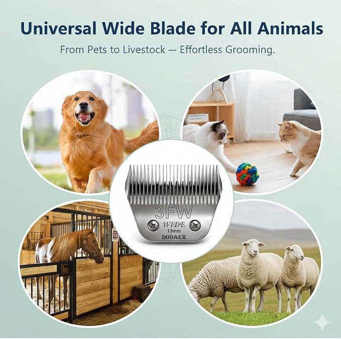 3FW Dog Grooming Blade Compatible with Andis, Wahl, Oster A5 Clippers | Cut 13mm (1/2"), For Large Dogs, Cats, Other Pets
