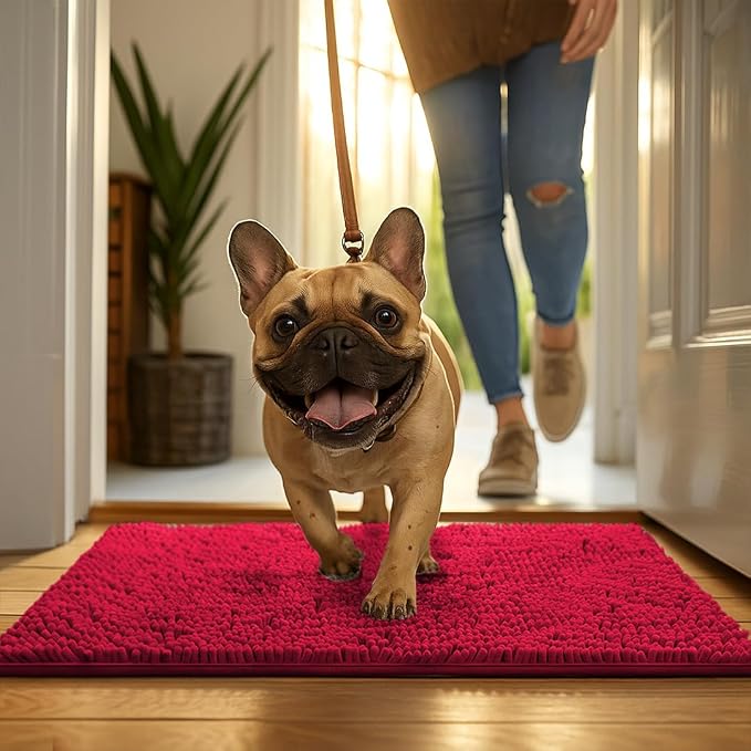 MUDGUARD MAT® Dog Door Mat for Muddy Paws, Super Absorbent Microfiber, Non-Slip Indoor Mat, Quick-Dry Chenille Rug for Pets & Entryway, Machine Washable, Red 16" x 24"