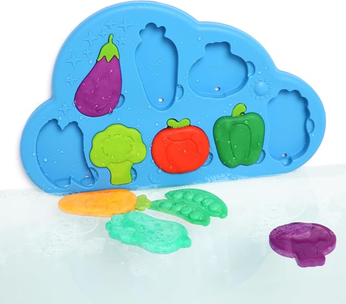 DQMOON Stick, Match & Learn Toddler Bath Toys | Suction Cup Silicone Veggies Puzzle | Montessori Sensory Matching Baby Bath Toys | Educational Bathtub Toys for Toddlers 1-3 | Gifts for Boys Girls