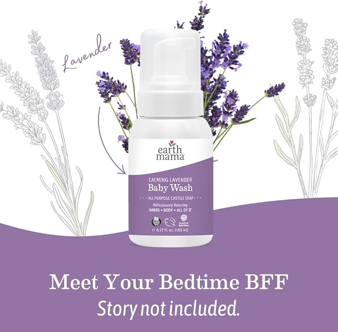 Earth Mama Calming Lavender Baby Wash Liquid Foaming Hand Soap, All-Purpose Lavender Body Wash for Sensitive Skin, Castile Soap with Coconut Oil, Shea Butter, Calendula, & Aloe, 6.27 Fl Oz