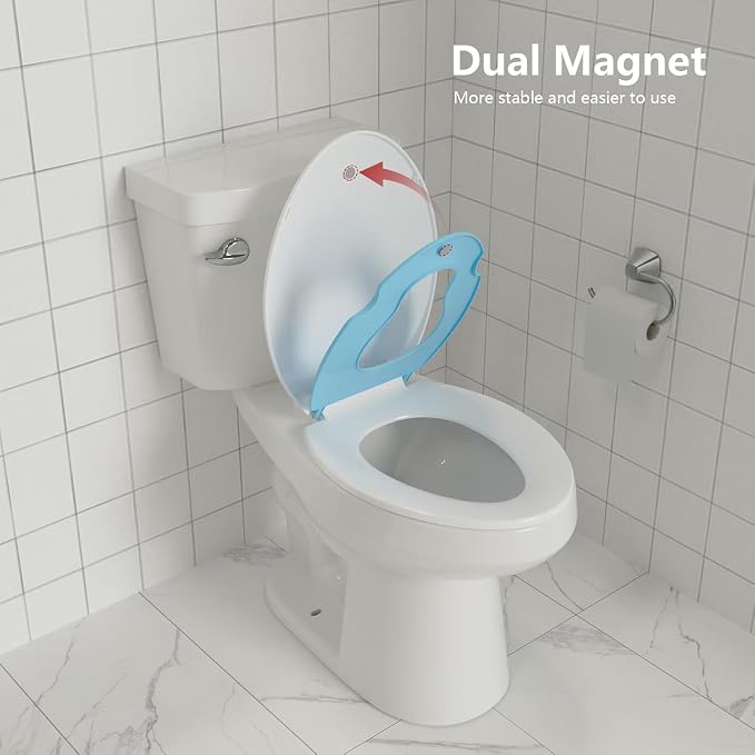 Enlongated Toilet Seat with Built-in Toddler Seat for Easy Potty Training, Baby Toilet lid 2 in 1, Easy Install and Clean, PP Material Safe and No Loosen, Perfect for Both Adults and Children, Blue
