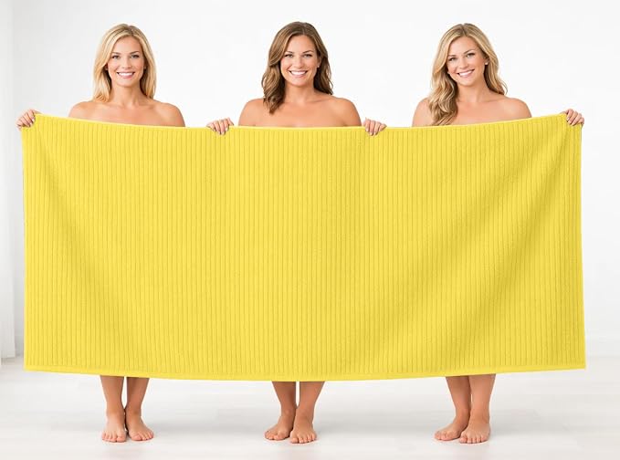 DAN RIVER Pack of 2 Bath Sheet 35x70 Inches, Ribbed Large Bath Towels Oversized for Adults, Soft and Absorbent Hotel Towels - Yellow