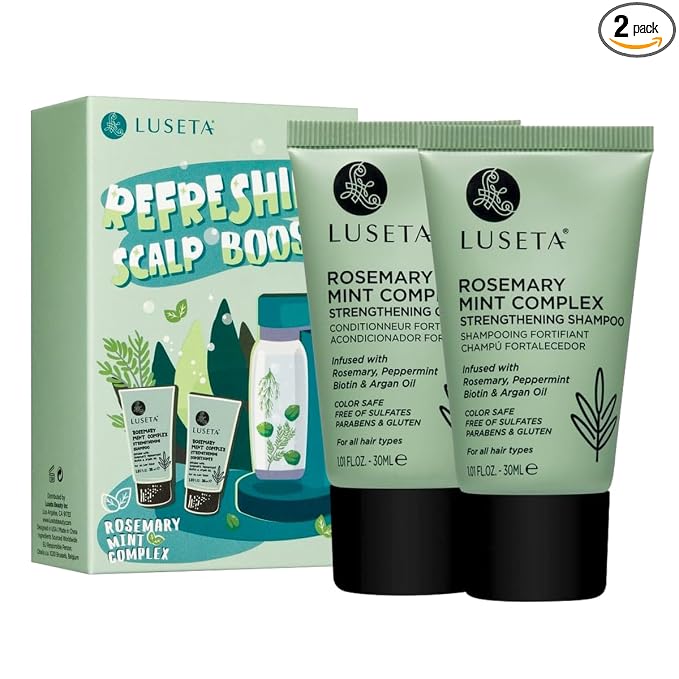 Luseta Rosemary Mint Tavel Shampoo and Conditioner Set Mini Size Strengthen and Nourish Thinning Hair Reduce Frizz for Women and Men 2 x 1.01oz