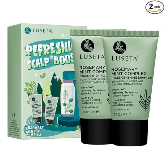 Luseta Rosemary Mint Tavel Shampoo and Conditioner Set Mini Size Strengthen and Nourish Thinning Hair Reduce Frizz for Women and Men 2 x 1.01oz