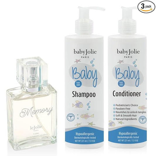 Baby Jolie Baby Shampoo 7.5Oz, Conditioner 7.5Oz and Memory Baby Perfume 1.7Oz Set for Babies and Toddlers - Tear Free, Alcohol Free