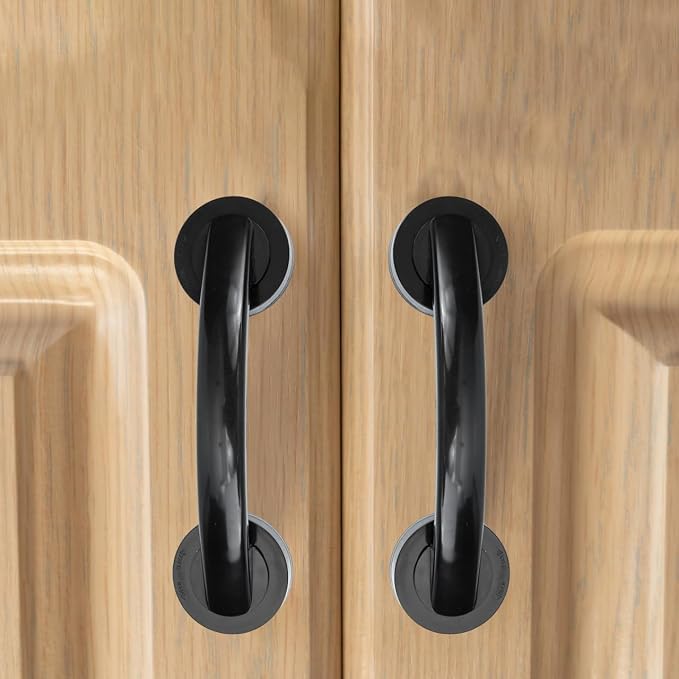 Zerodeko Shower Grab Bar Suction Balance Assist Bathroom Shower Handle Anti Slip Safety Hand Rail Support Handicap Elderly Injury Senior Assist Bath Handle Glass Door Window Black