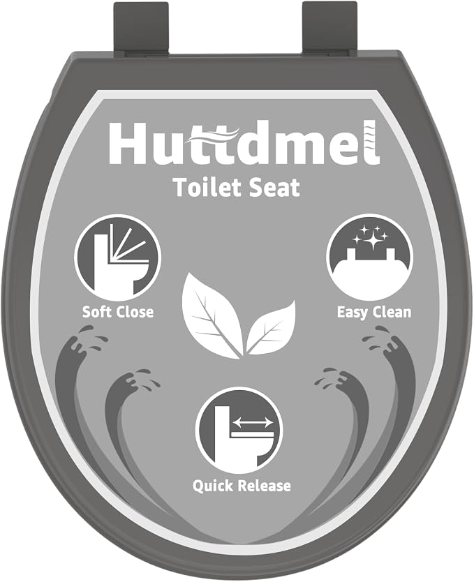Toilet Seat Round 16.5 Inch with Quick Release-Quick Connect. White Round Toilet Seat with Soft Close. PP Material Safe, Easy Clean and Install, Sturdy Accessories Never Loosen,2 Years Support, Grey