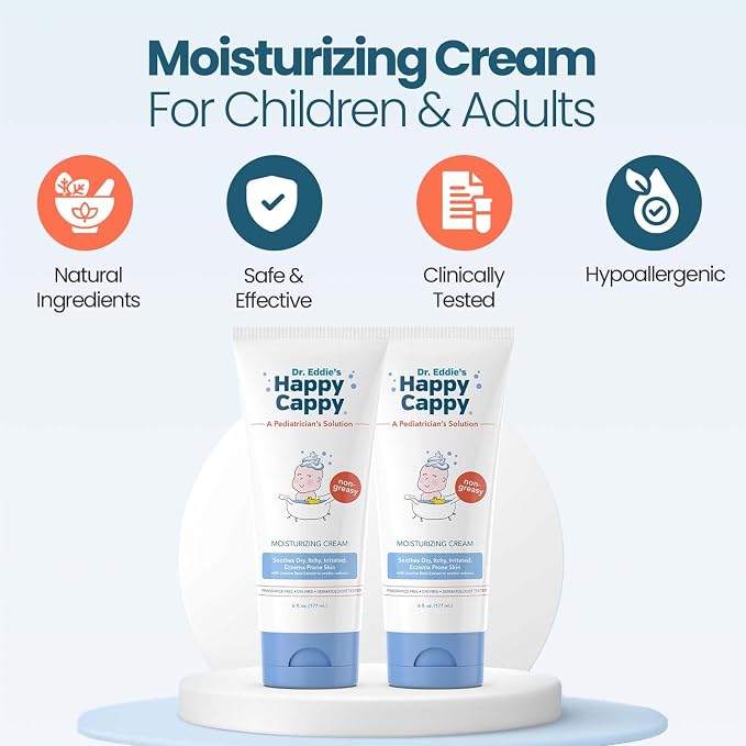 Happy Cappy Moisturizing Cream - Baby Eczema Cream, Eczema Lotion for Kids, Pediatrician-Formulated, Gentle, Paraben Free, Hypoallergenic, Soothes Dry Skin - 6 Fl Oz (Pack of 2)