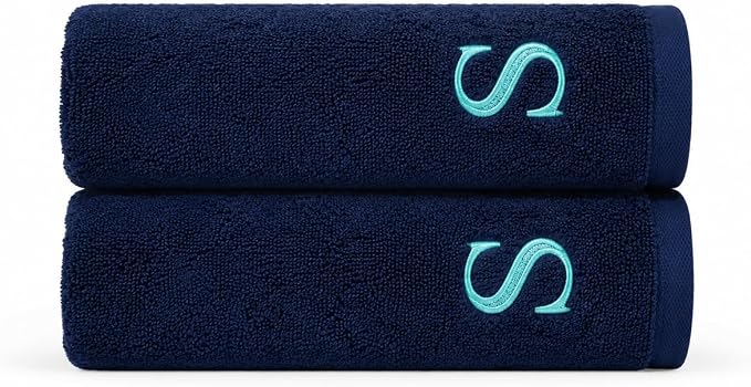 Personalized Bath Towels Set of 2 - Customized Turkish Bath Towel - Cotton Towel Set -Monogrammed Towels with Initials Name Embroidery - 30x56 inch -Thanksgiving Gifts (Navy, Bath Towels - Set of 2)