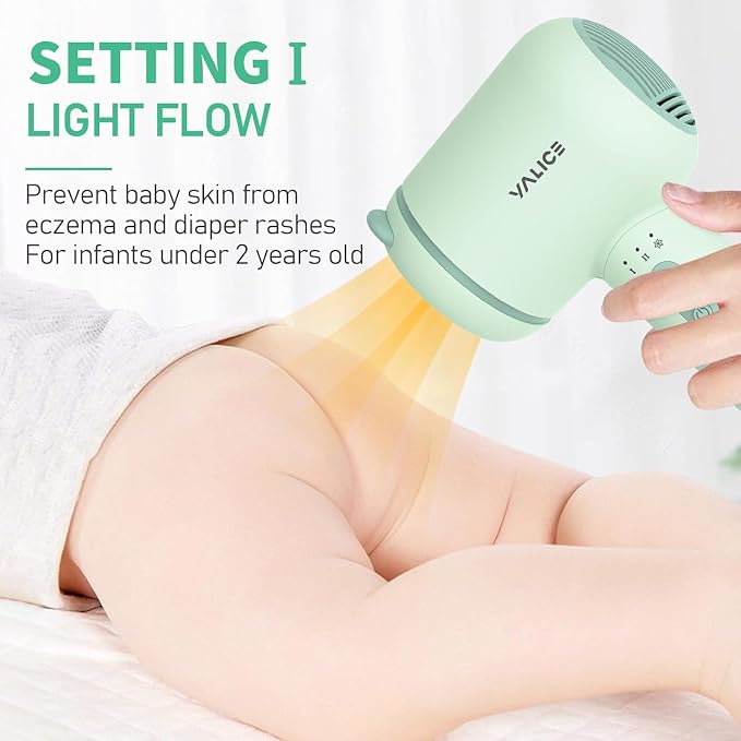 YALICE Cordless Hair Dryer for Baby and Kids, Portable Travel Blow Dryer with Gentle Airflow & Low Heat Ionic Care for Infant, 3 Speed Settings, Mini Rechargeable Hair Dryer with Charging Base (Green)