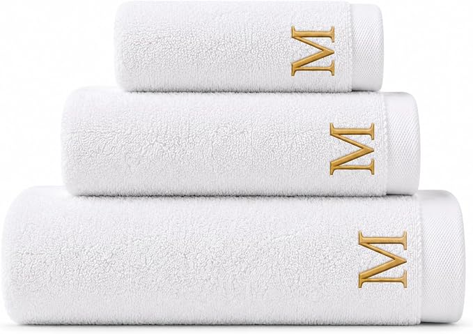 Custom Bath Towels - Customized Turkish Bath Towel - Cotton Towel Set -Monogrammed Towels with Initials Name Embroidery - 3 Pack Towel (White, 3 Pieces - Towel Set)