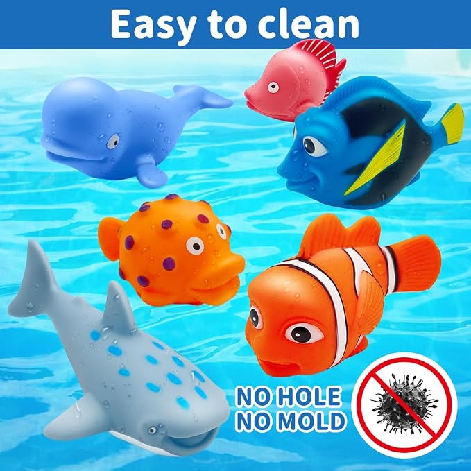 Baby Bath Toys for Kids Ages 1-3, No Hole Water Toys for 6-12 Months Infants and Toddlers, Baby Shark Toys for Pool, Bathtub, Beach, Shower, Boys Girls Gifts with Storage Bag
