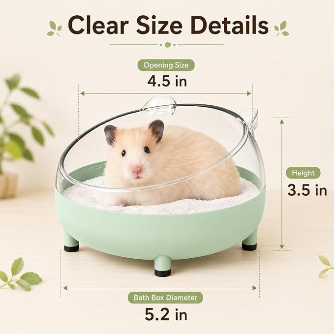 Meow&Woof Hamster Sand Bath Container, Large Sandbox Toilet Gerbil Batheoom, Tiny Chinchilla Dust Bathtub Sand Bath Box for Hamster Cage Accessories 5.2 Inch-Light Green