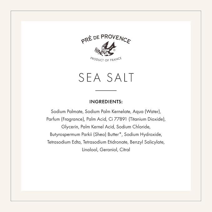 Pre de Provence Artisanal Soap Bar, Enriched with Organic Shea Butter, Natural French Skincare, Quad Milled for Rich Smooth Lather, 8.8 Ounce, Sea Salt