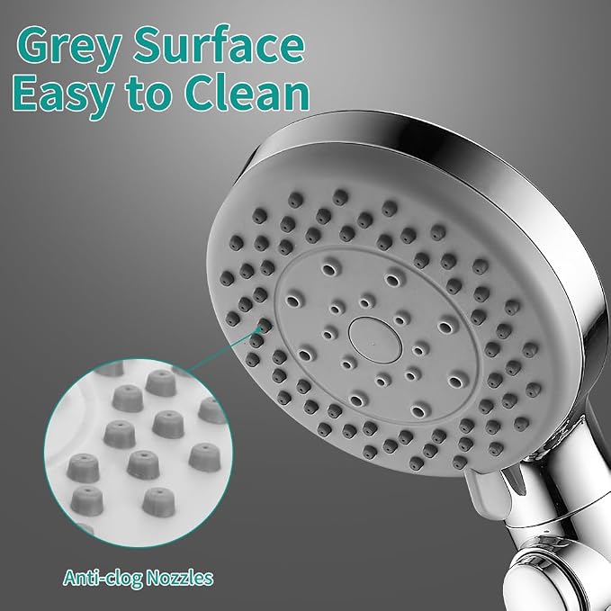 Handheld Shower Head with 79" Extra Long Hose 7 Modes High Pressure Shower Head with On Off Switch Button and Powerful Wash Modes for Pets Bath, Chrome