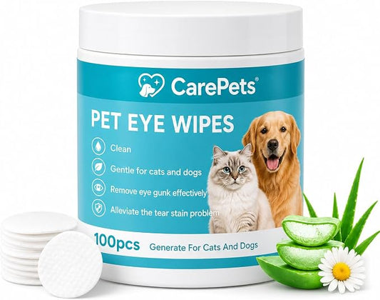 Eye Wipes, 100 Count Pet Tear Stain Cleaning Pads for Dogs and Cats, Gentle Textured Eye Area Wipes with Aloe Vera and Chamomile, Fragrance Free (1) | Gentle Textured Eye Wipes