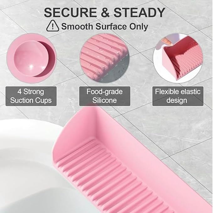 2-Pack Silicone Splash Guard for Bathtub & Sink in Pink – Kids Bath Water Barrier with Suction Cups, Toy Tray Holder & Shelf – Toddler Bathroom Accessories for Mess-Free Bath Time!