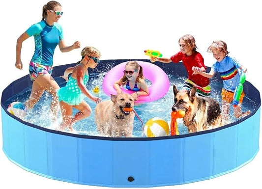 Niubya Portable Dog Pool, Foldable Pet Swimming Pool, Anti-Slip Collapsible Pet Bathtub, Hard Plastic Bath Pool for Pets Dogs and Cats, 88 x 16 in
