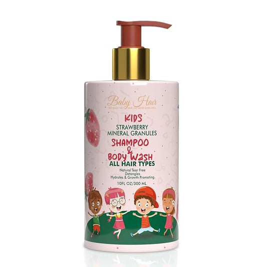 BABY HAIR - Strawberry Mineral Kids Shampoo/Body Wash, Sulfate-Free Tearless Shampoo and Body Wash, Shampoo For Kids with Strawberry Oil, Camellia Oil, and Biotin, No Tears Shampoo, 10 fl.oz.