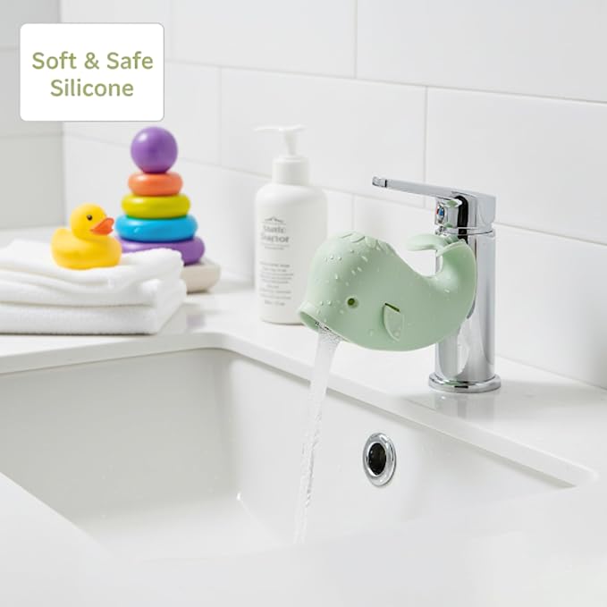 Bath Spout Cover for Bathtub - Protects Baby from Bumping Head During Bathing Time Baby Faucet Cover Universal Faucet Protective Cover Whale Design (Sage Green)