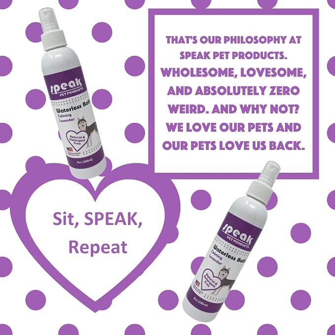 Speak Pet Products Natural Waterless Bath Spray, for Dogs, Calming Lavender, 8oz