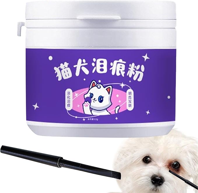 Tear Stain Powder - 60g Formula, Absorbent Care, Gentle Cleaning, Brush Included | Remover for Reducing Eye Marks On Dogs Cats by Absorbing Moisture, Keeping Facial Dry, Neat Appearance, Daily