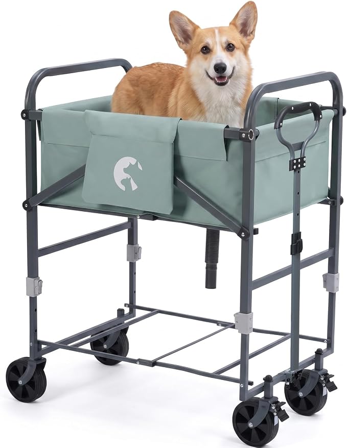 SILJOY Elevated Dog Bathtub, Adjustable Folding 3-in-1 Grooming Tub | 4-Level Adjustable Height, Portable Design, 1000D PVC, with Wheels, Fits Small & Medium Dogs up to 33 lbs