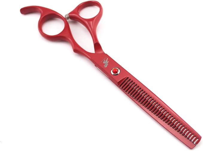 7.0-Inch Dog Grooming Scissors Set Pet Grooming Kit Fishbone Teeth Thinning Shears with Forceps Hairdressing Hair Styling Tool 5 Piece (Red)