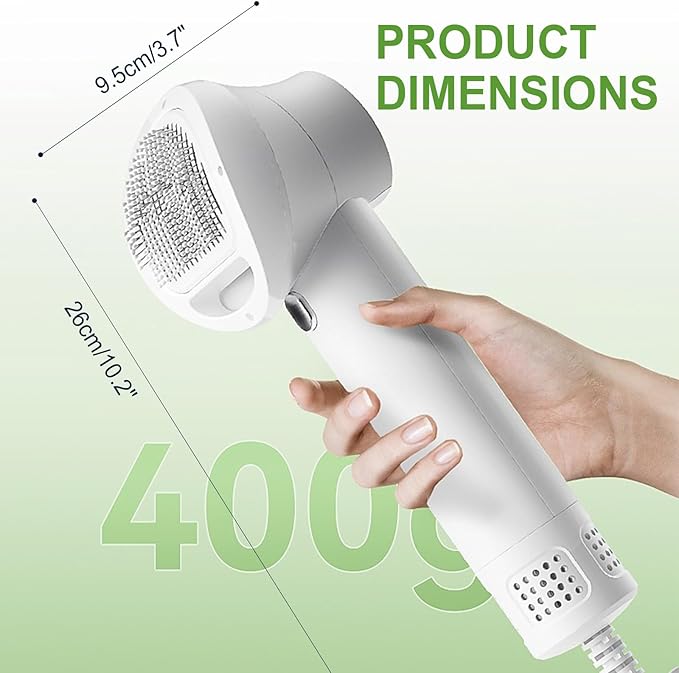 3-in-1 Dog Hair Dryer Brush - Adjustable Temp (35°C-60°C) & 4 Speeds, One-Touch Hair Collection for Safe Grooming of Small & Medium Dogs Cats
