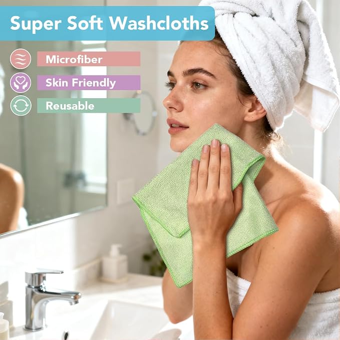 Orighty Wash Cloths, 20 Pack Face Towels, Soft Quick-Drying Washcloths, Multi-Purpose Microfiber Face Cloths for Bathroom, Gym, Spa, Hotel, Travel, 11.5"x11.5", Multicolor