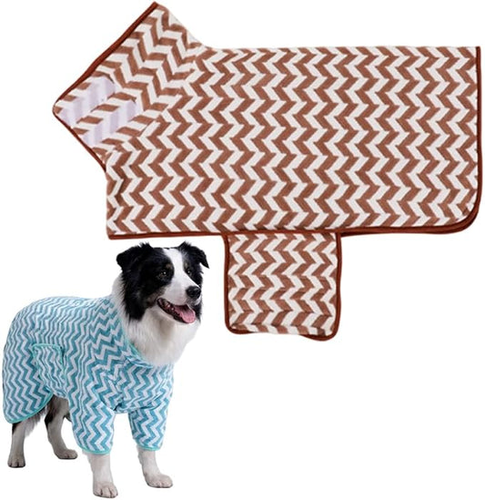 Dog Bathrobe and Drying Towel, Super Absorbent Microfiber Pet Drying Robe, Soft Coral Fleece Puppy Bath Coat with Adjustable Fastener, Easy-to-Put-On Dog Towel (Brown, XL)