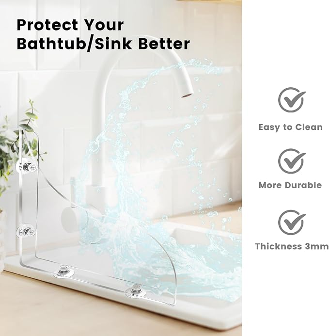 Daily Treasures 2Pcs Removable 9.06"x7.87" Shower Splash Guard with Silicone Sucker, Reusable Splash Guard for Shower, 3MM Thickened Bathtub Splash Guard,Detachable Bathtub Splash Guard for Tub