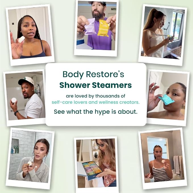 BodyRestore Shower Steamers Aromatherapy, Self Care Gifts, Essence 15 Pack | Birthday Gifts for Men, Spa Stress Relief & Relaxation, Refreshing & Cooling,Green Tea Essential Oil Tablets