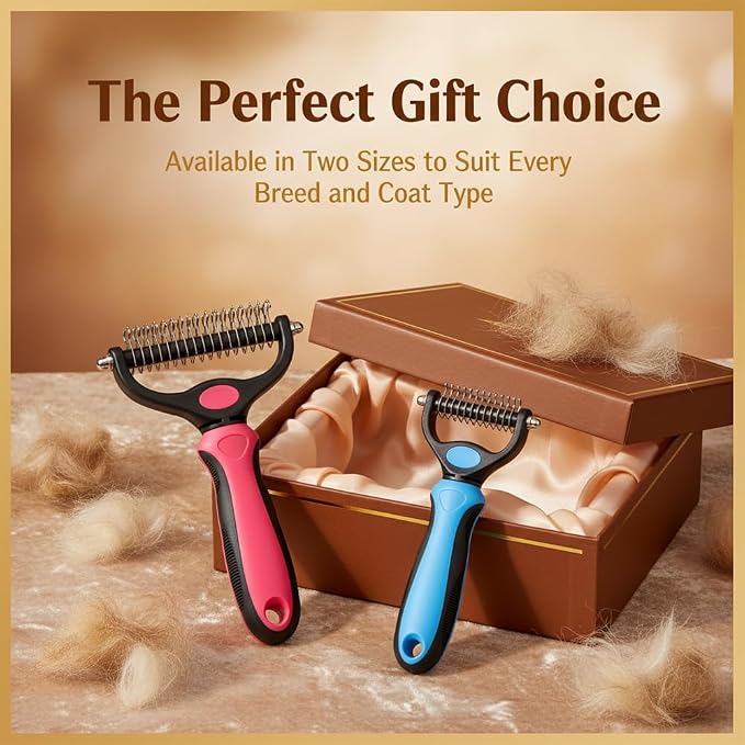 Deshedding Brush for Dogs and Cats: Undercoat Rake Pet Brush for Long Hair - Dematting Comb Removes Tangles Knots and Loose Fur, Grooming Tool for Thick Coats (pink, M+M)