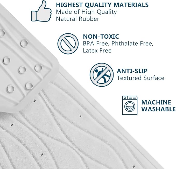ComfiLife Bath Mat for Bathroom Tub and Shower – Non Slip Extra Large Bathtub Mat with Drain Holes & Suction Cups – Machine Washable Rubber Mats to Keep Bathtub Clean (Cream, Wave 16" x 40")