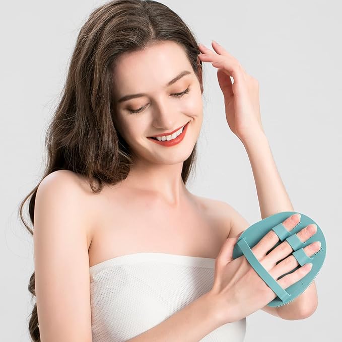 1 Pack Soft Silicone Shower Brush, Body Scrubber Exfoliating Skin Massage | Body Wash Bath Dry Skin Brushing Glove Loofah, Fit for Sensitive and All Kinds of Skin(Eucalyptus Green)