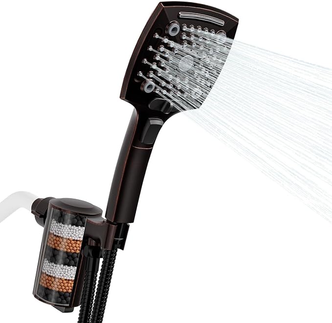 Filtered Shower Head with Handheld, High Pressure 5 Functions Handheld Shower Head with 59" Extra Long Stainless Steel Hose & Adjustable Bracket, Built-in Waterfall