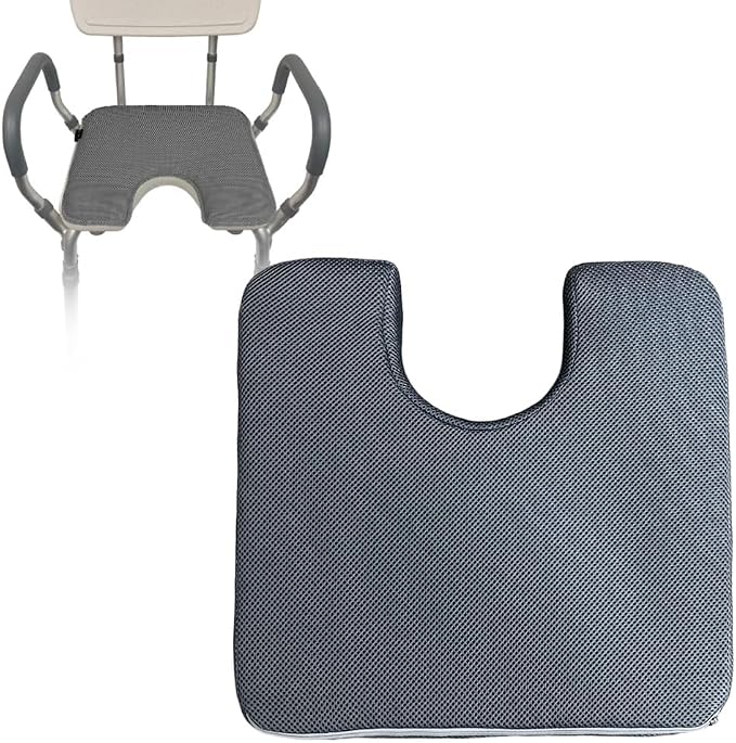 Shower Chair Seat Mat - 4D Mesh Soft Cushion U-Shape Transfer Bench Pad Bath Stool Padded for Woman, Elderly, Disabled, 15" L x 15" W x 1.2 H (B)