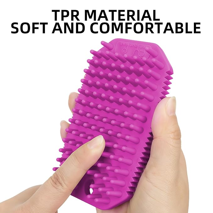 Rose Red 3-in-1 Double-Sided Dog Shampoo Brush Dog Washing Brush | Soft TPR Bristles,Pet Massage Bath Brush for Dogs&Cats,Remove Loose Hair Knots,Gentle Pet Grooming Tool Deep Cleansing