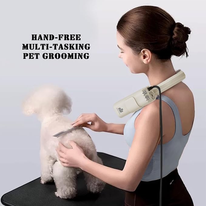 High-Speed Low Noise Dog Blower Dryer, Fast Pet Hair Dryer, Brushless Cat Dog Hair Dryer, Portable Grooming Tool with Negative Ions & Hand Free 360 ° Neck Strap for Small Medium Large Dogs