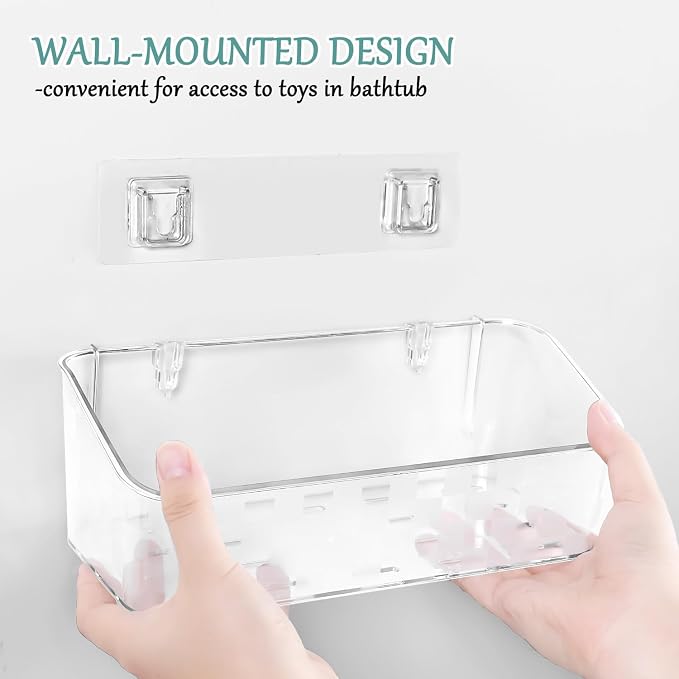 Bath Toy Storage Holder For Bathtub, Wall Mounted Shower Bath Tub Baby Toy Organizer, Hanging Clear Plastic Shower Caddy for Bathroom，2 PACK