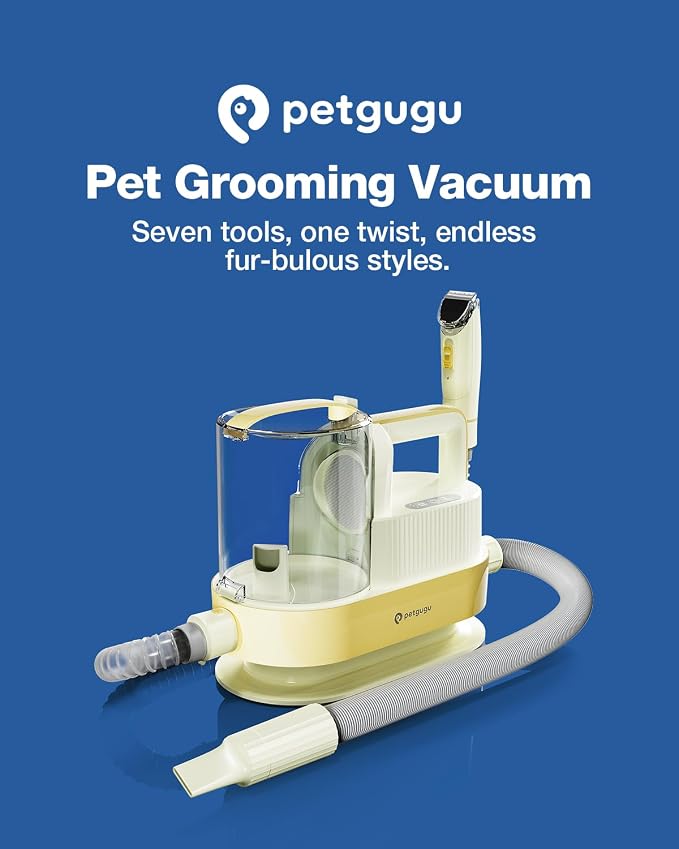 PETGUGU Dog Grooming Vacuum for Shedding Grooming,Dog Vacuum with 7‑in‑1 Clipper,3‑Speed Adjustable & Temp Control Blower,Low Noise Pet Hair Vacuum,2.5L Dust Cup,Reduces Flying Hair,Easy Cleanup