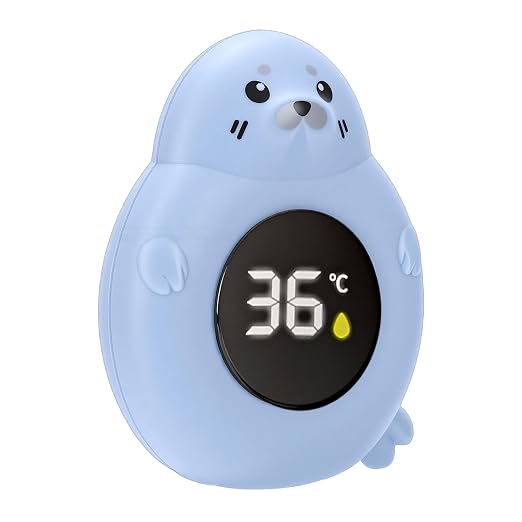Zopsc Baby Bath Thermometer Cartoon Seal LED Digital Water Temperature Thermometer with LCD Display for Infant Toddler Bathtub Swimming Pool Safety (Blue)